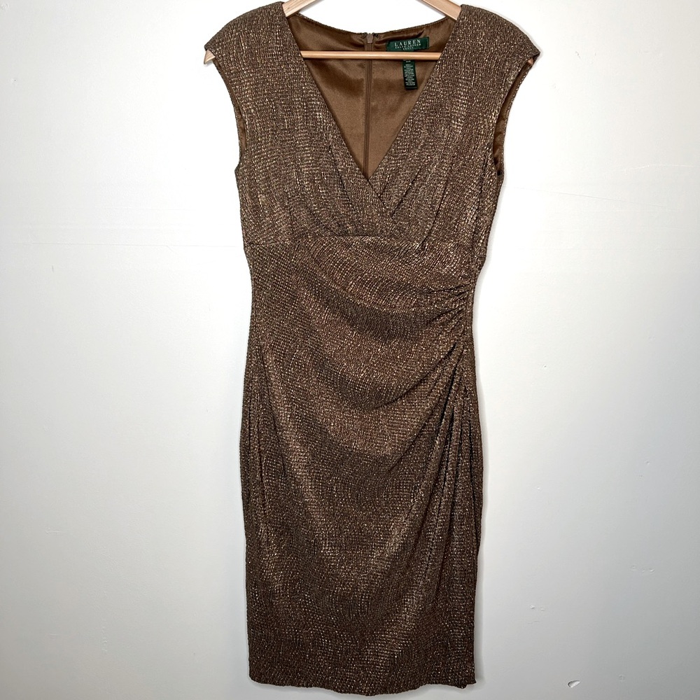 Lauren Ralph Lauren Gold Metallic Draped Dress, 8P